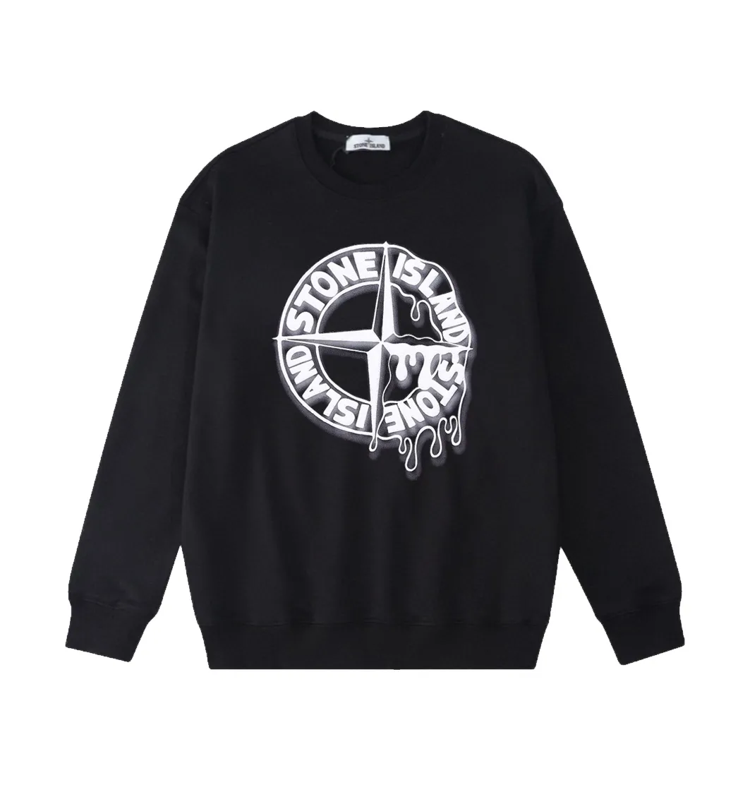 W812#P160💰 Stone Island Stone Island melting compass logo printed round neck long-sleeved sweatshirt! Versatile base round neck sweatshirt for couples! Simple armband design, customized 1*1 thread (fine texture), 380g double-strand large terry fabric, very good quality, foreign trade craftsmanship, respect the original version! The threads at the cuffs and hem are all original bartacks! The time-consuming and material consumption distinguishes the ordinary version on the market! Tops worn by celebrities from all walks of life on INS, can be matched with couple styles!  Color: Black White Size: M-XXL